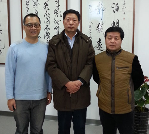张家口书协主席李根茂与总编辑杨沐鸣娱乐、策划经理高伟合影